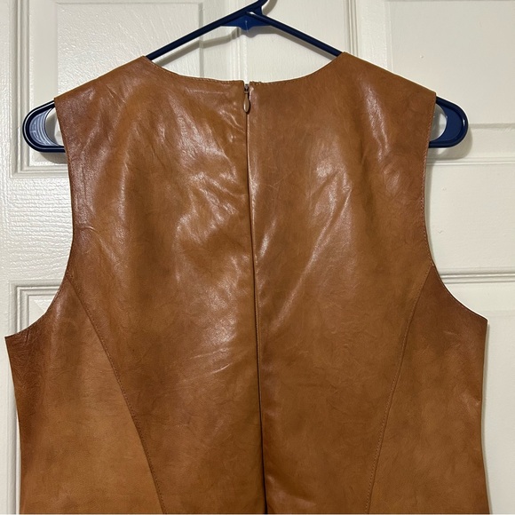 Vince Cognac Brown 100% Leather Mini Shift Dress Size 10 - Picture 5 of 16